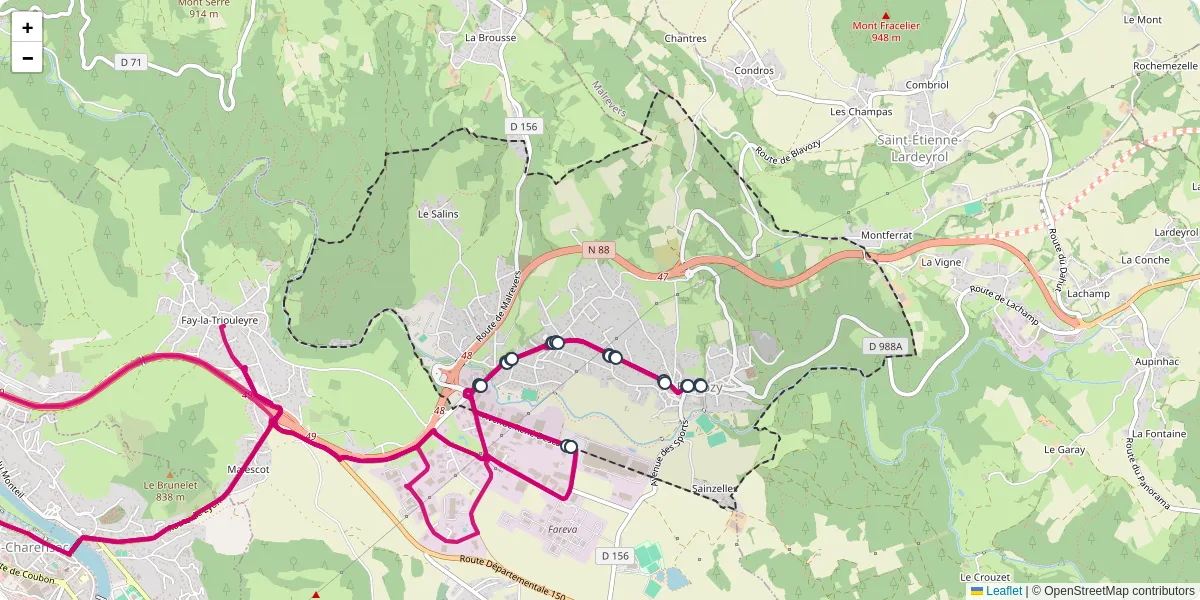 Carte du réseau de transport en commun à Blavozy - lignes de bus et arrêts