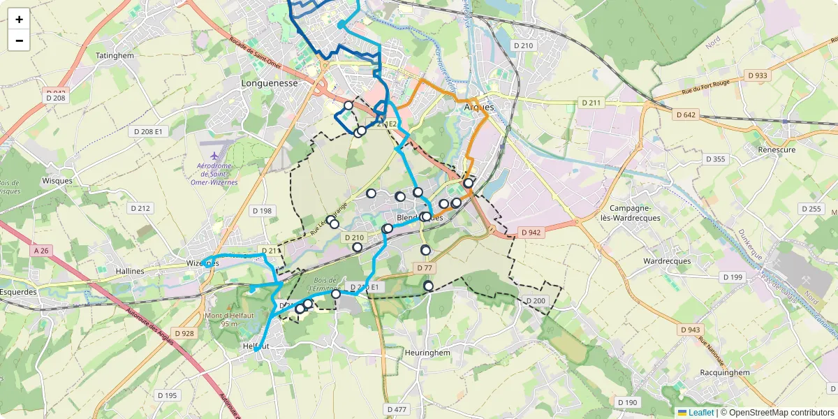 Carte du réseau de transport en commun à Blendecques - lignes de bus et arrêts