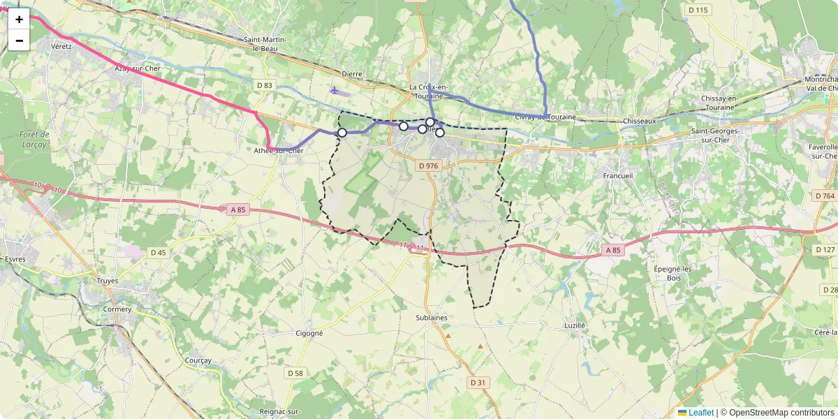 Carte du réseau de transport en commun à Bléré - lignes de bus et arrêts