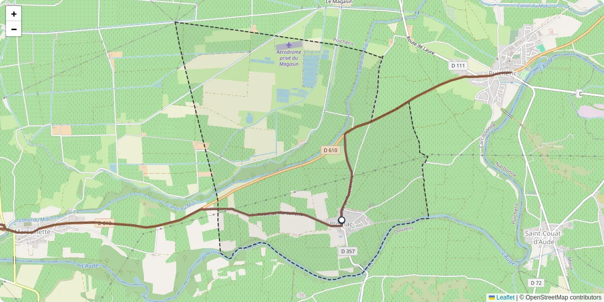 Carte du réseau de transport en commun à Blomac - lignes de bus et arrêts