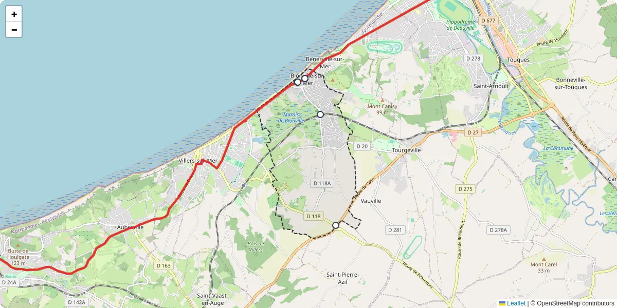 Carte du réseau de transport en commun à Blonville-sur-Mer - lignes de bus et arrêts