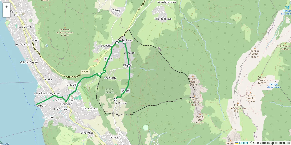 Carte du réseau de transport en commun à Bluffy - lignes de bus et arrêts