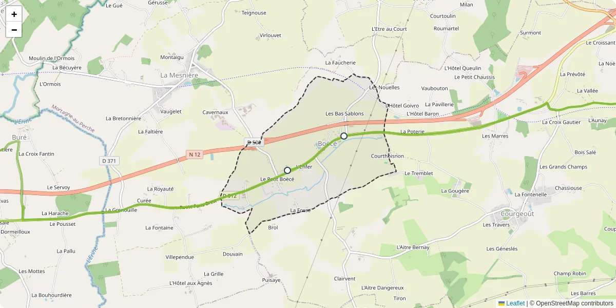Carte du réseau de transport en commun à Boëcé - lignes de bus et arrêts