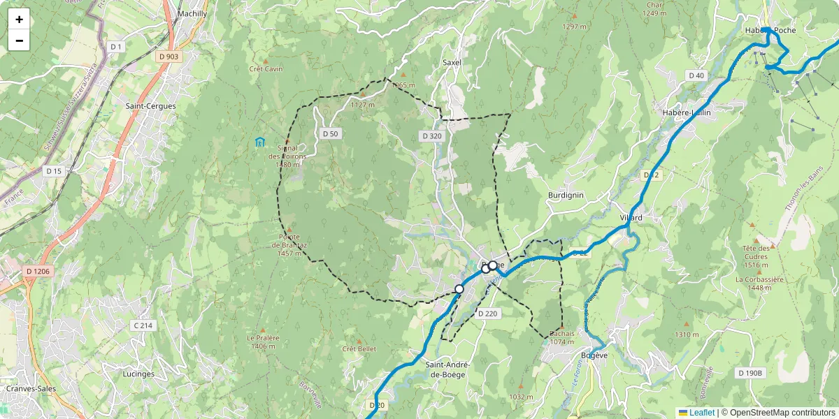 Carte du réseau de transport en commun à Boëge - lignes de bus et arrêts