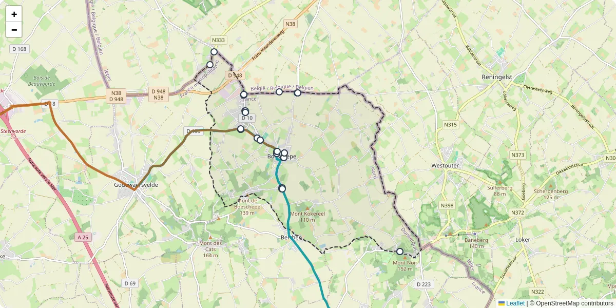 Carte du réseau de transport en commun à Boeschepe - lignes de bus et arrêts