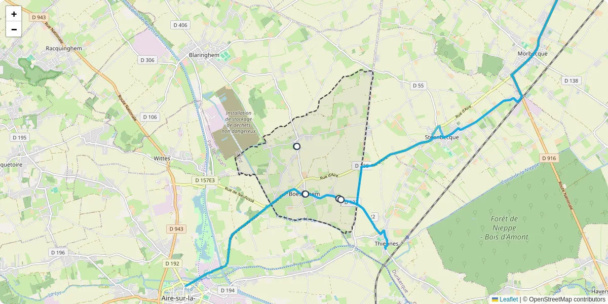 Carte du réseau de transport en commun à Boëseghem - lignes de bus et arrêts