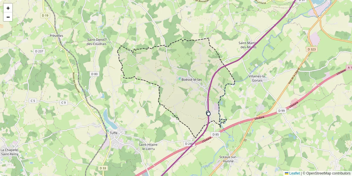 Carte du réseau de transport en commun à Boëssé-le-Sec - lignes de bus et arrêts