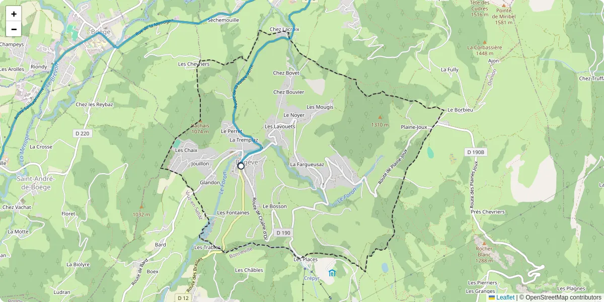 Carte du réseau de transport en commun à Bogève - lignes de bus et arrêts
