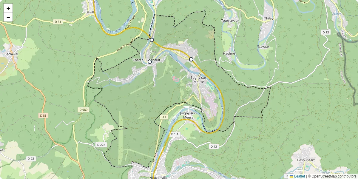 Carte du réseau de transport en commun à Bogny-sur-Meuse - lignes de bus et arrêts