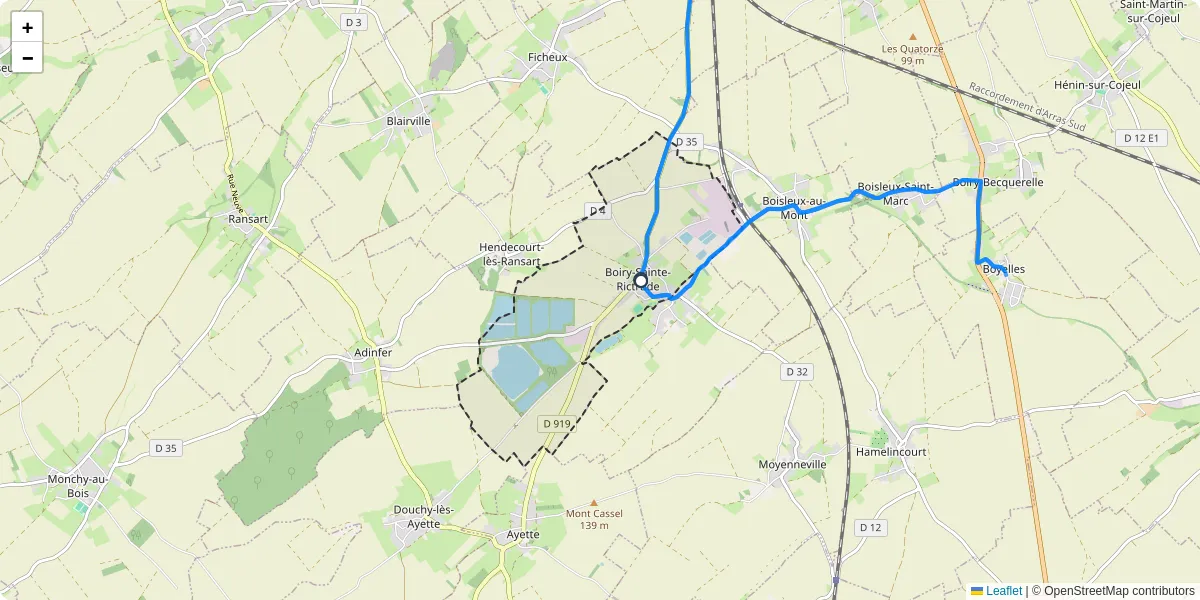 Carte du réseau de transport en commun à Boiry-Sainte-Rictrude - lignes de bus et arrêts