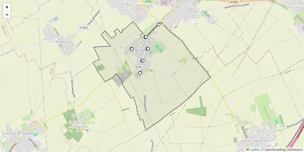 Carte du réseau de transport en commun à Bois-Bernard - lignes de bus et arrêts