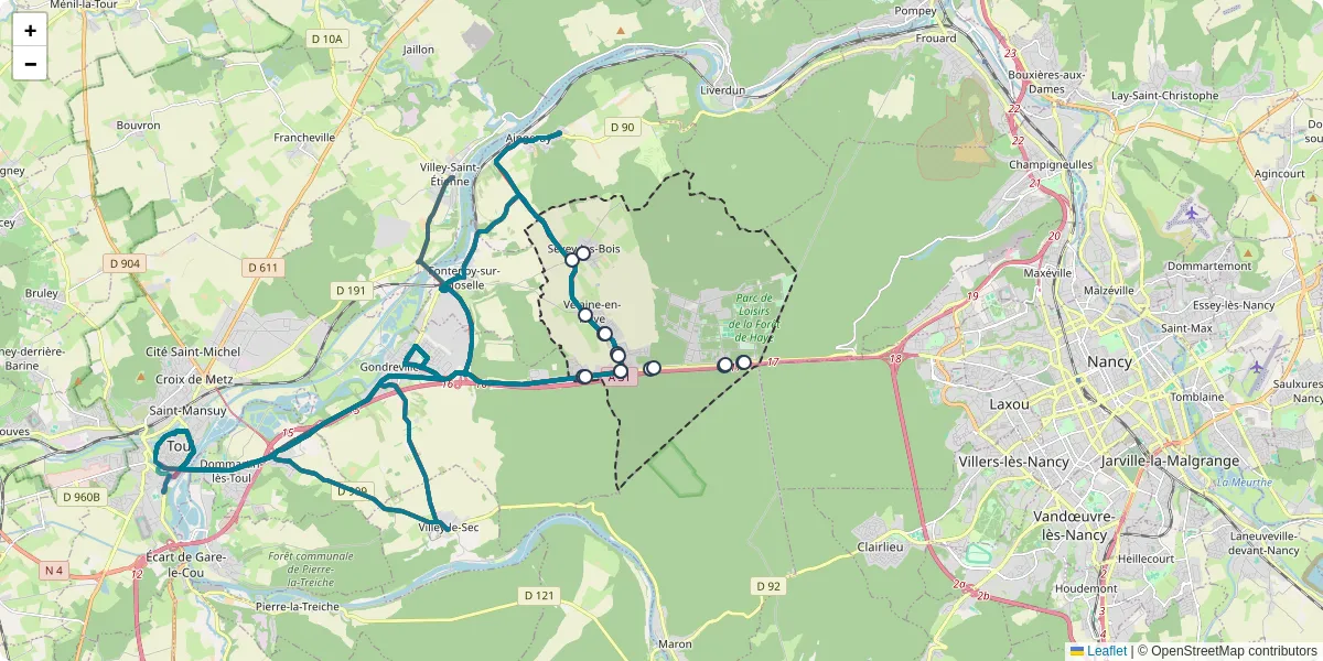 Carte du réseau de transport en commun à Bois-de-Haye - lignes de bus et arrêts