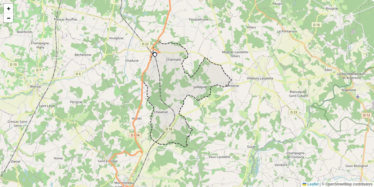 Carte du réseau de transport en commun à Boisné-la-Tude - lignes de bus et arrêts