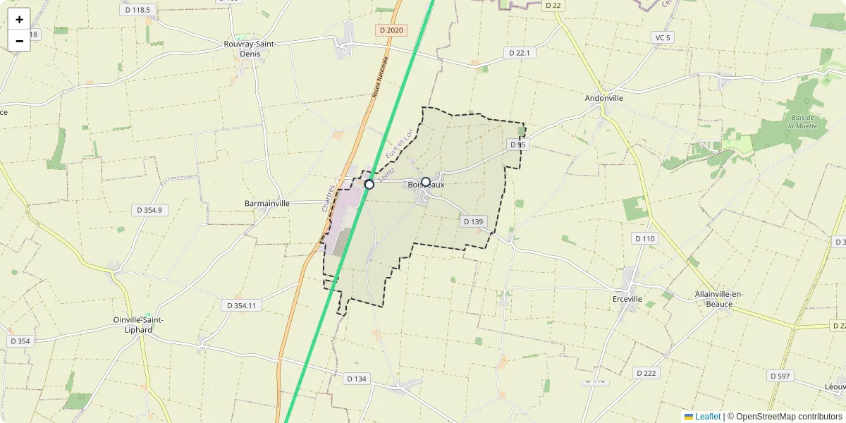 Carte du réseau de transport en commun à Boisseaux - lignes de bus et arrêts