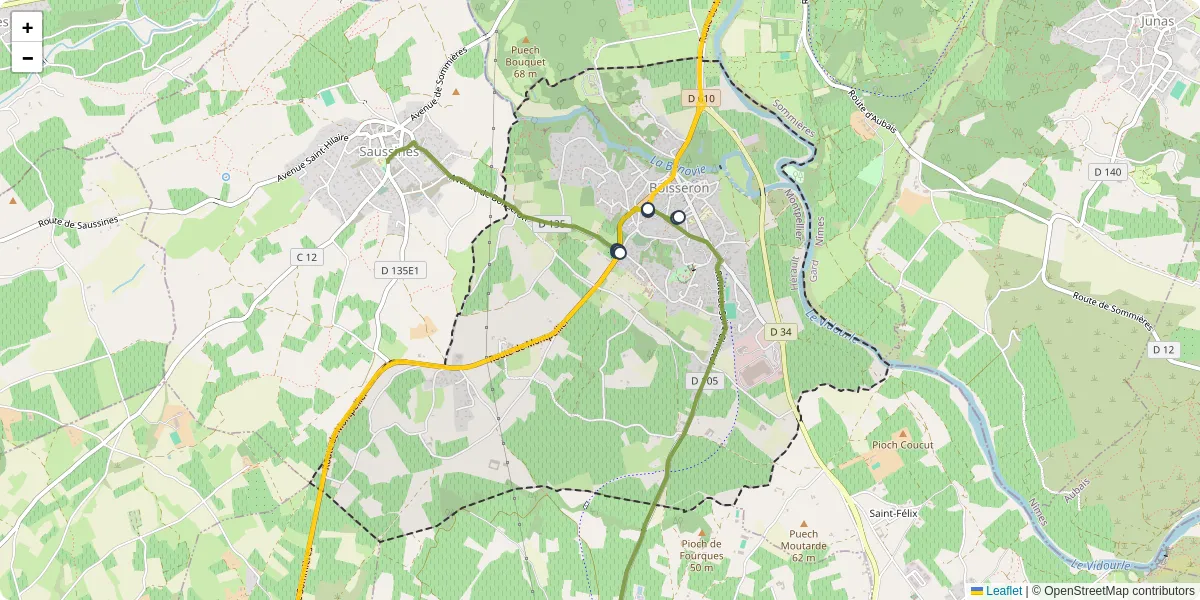 Carte du réseau de transport en commun à Boisseron - lignes de bus et arrêts