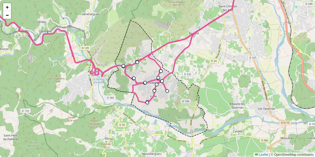 Carte du réseau de transport en commun à Boisset-et-Gaujac - lignes de bus et arrêts