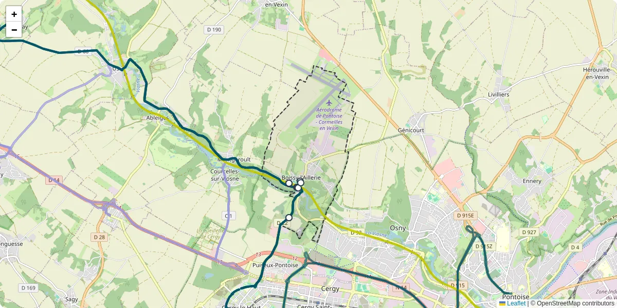 Carte du réseau de transport en commun à Boissy-l'Aillerie - lignes de bus et arrêts