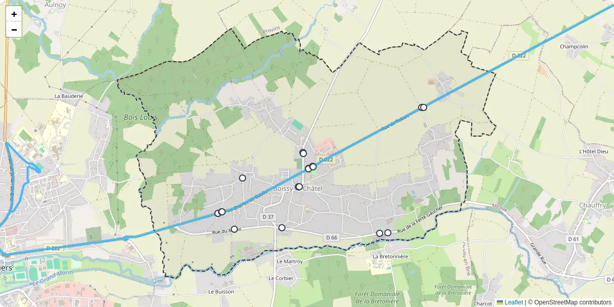 Carte du réseau de transport en commun à Boissy-le-Châtel - lignes de bus et arrêts