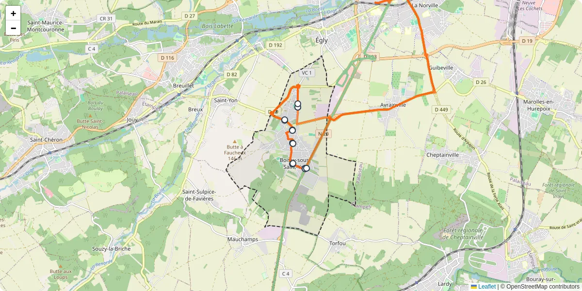 Carte du réseau de transport en commun à Boissy-sous-Saint-Yon - lignes de bus et arrêts