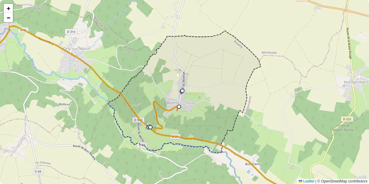 Carte du réseau de transport en commun à Boitron - lignes de bus et arrêts