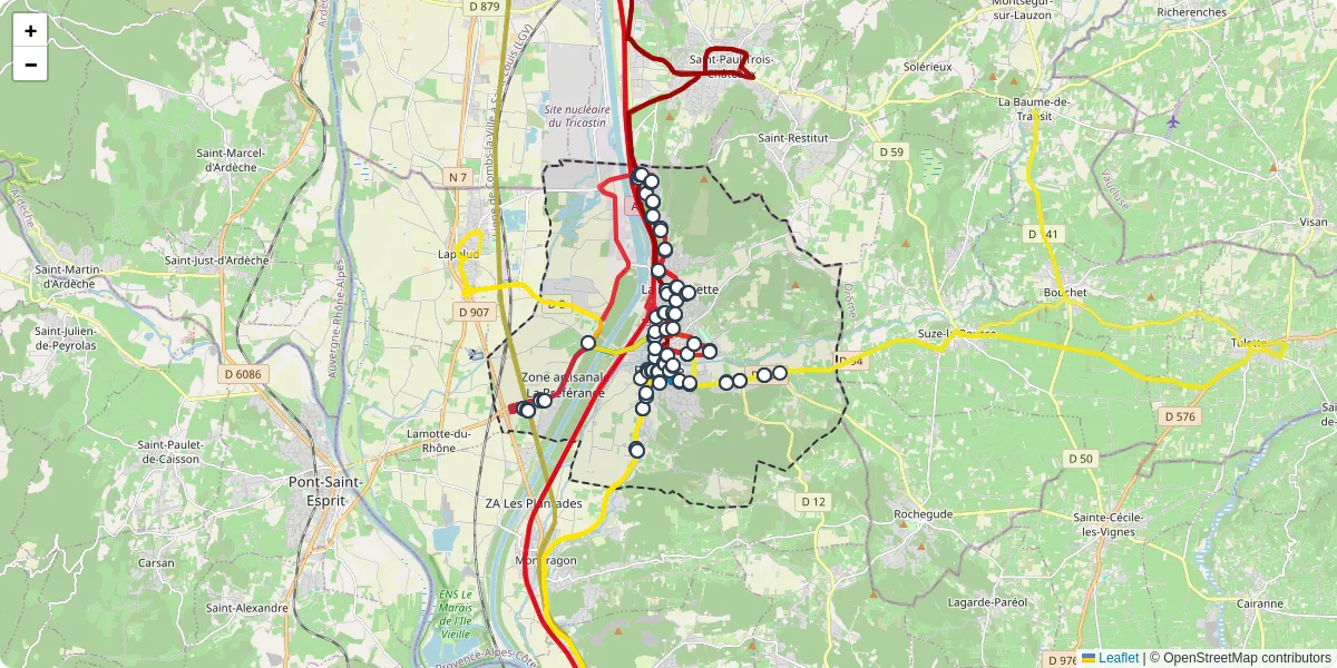 Carte du réseau de transport en commun à Bollène - lignes de bus et arrêts
