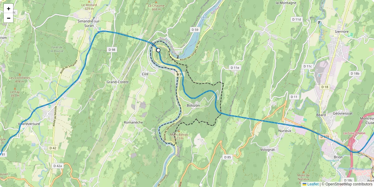 Carte du réseau de transport en commun à Bolozon - lignes de bus et arrêts