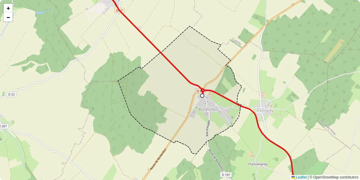 Carte du réseau de transport en commun à Bonboillon - lignes de bus et arrêts