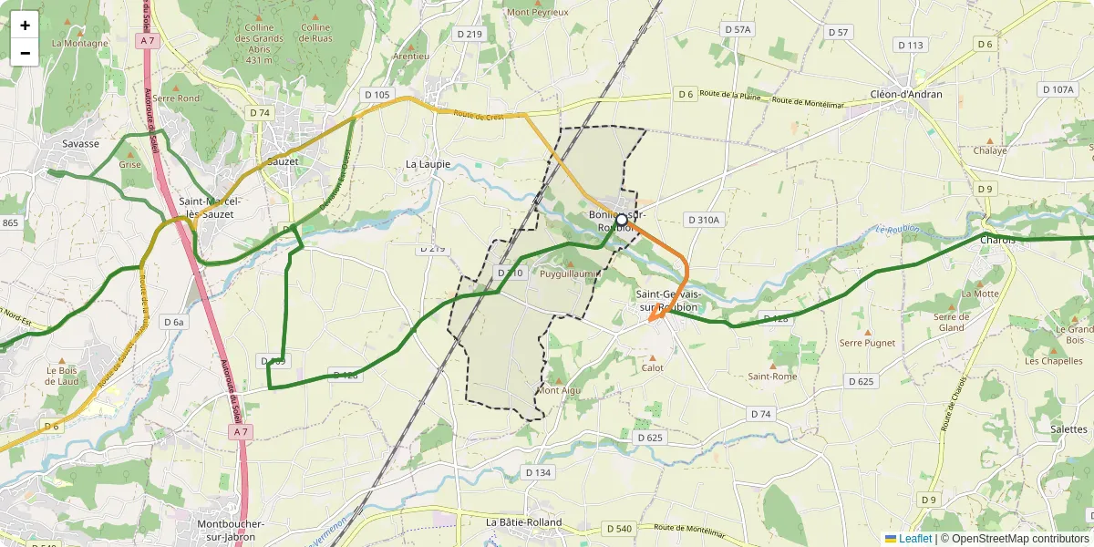 Carte du réseau de transport en commun à Bonlieu-sur-Roubion - lignes de bus et arrêts