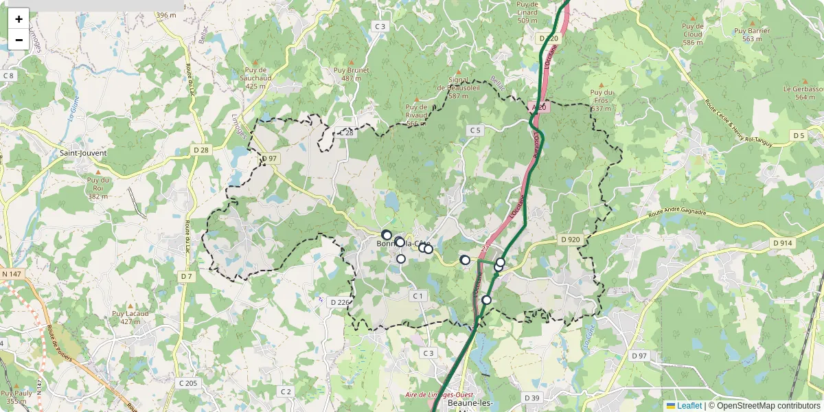 Carte du réseau de transport en commun à Bonnac-la-Côte - lignes de bus et arrêts