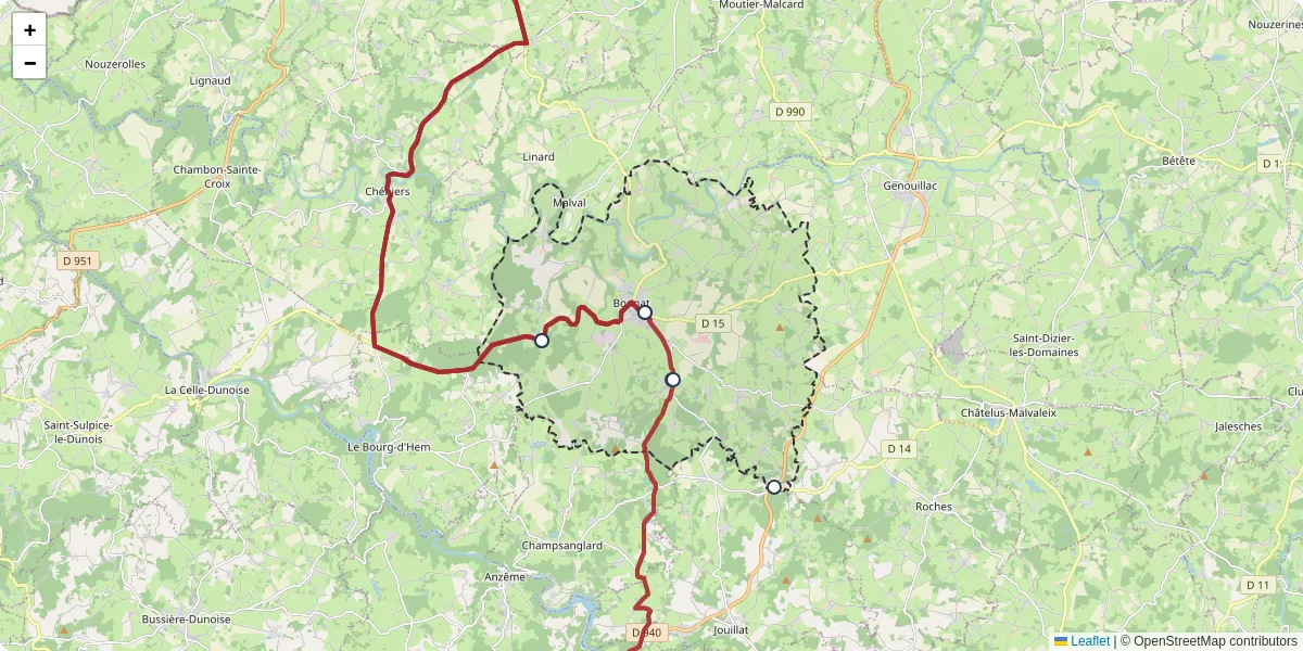 Carte du réseau de transport en commun à Bonnat - lignes de bus et arrêts
