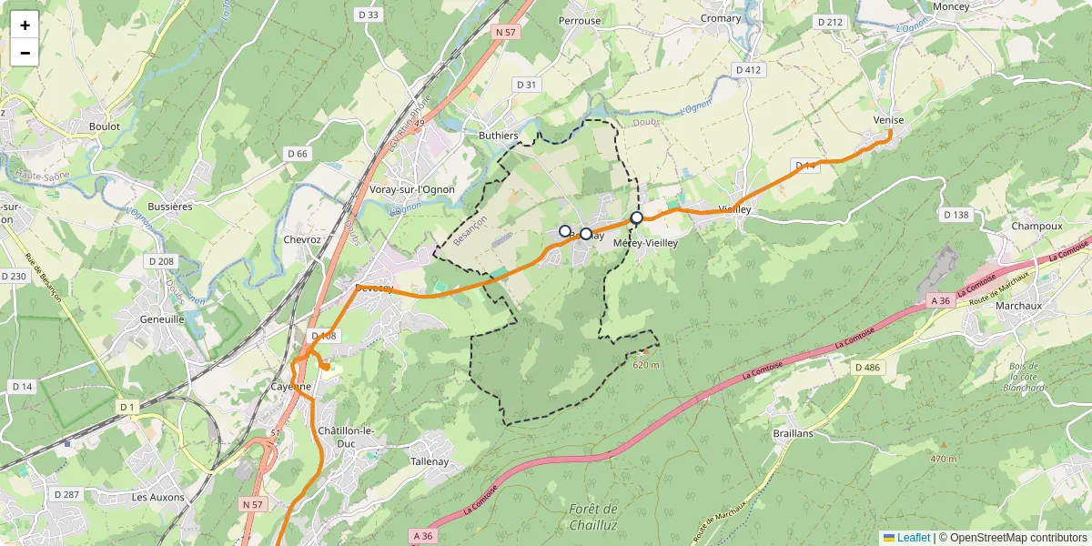 Carte du réseau de transport en commun à Bonnay - lignes de bus et arrêts