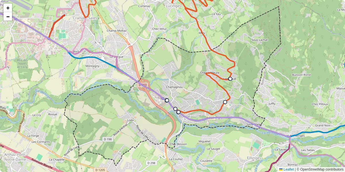 Carte du réseau de transport en commun à Bonne - lignes de bus et arrêts