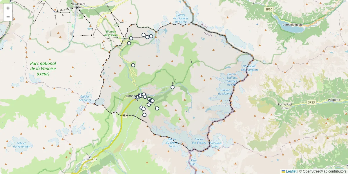 Carte du réseau de transport en commun à Bonneval-sur-Arc - lignes de bus et arrêts