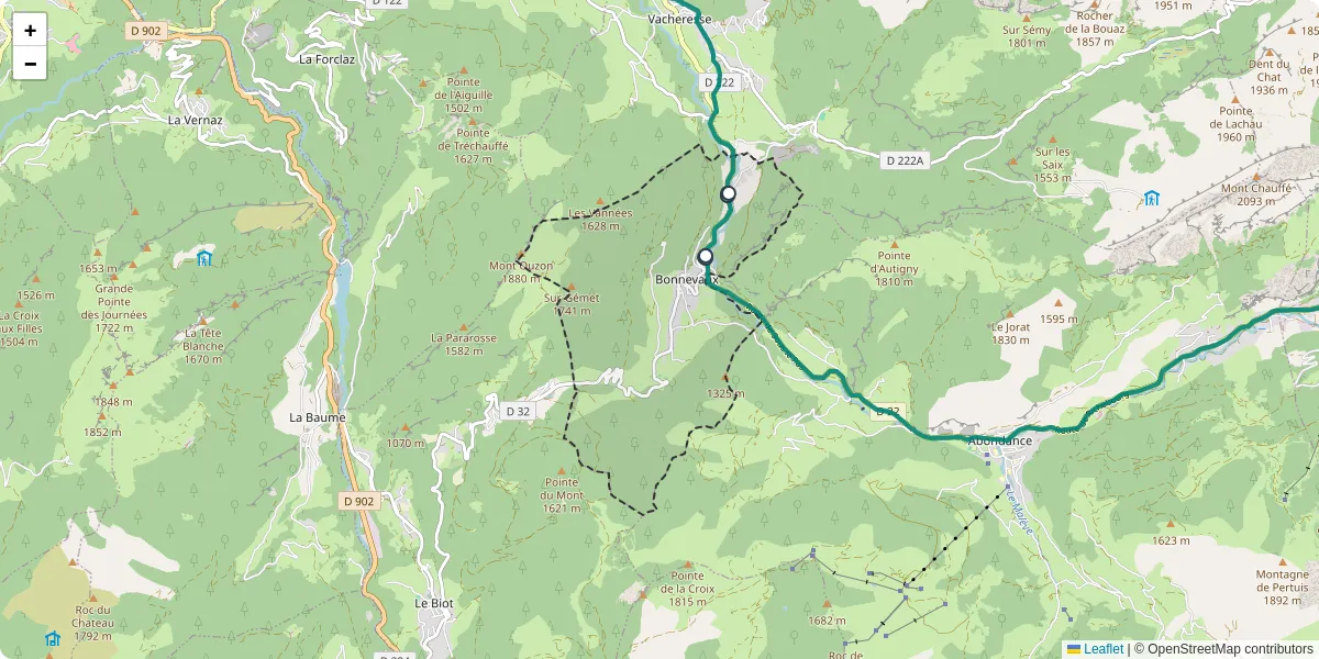 Carte du réseau de transport en commun à Bonnevaux - lignes de bus et arrêts