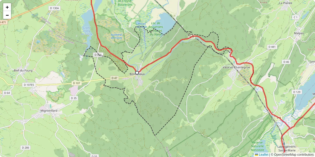 Carte du réseau de transport en commun à Bonnevaux - lignes de bus et arrêts