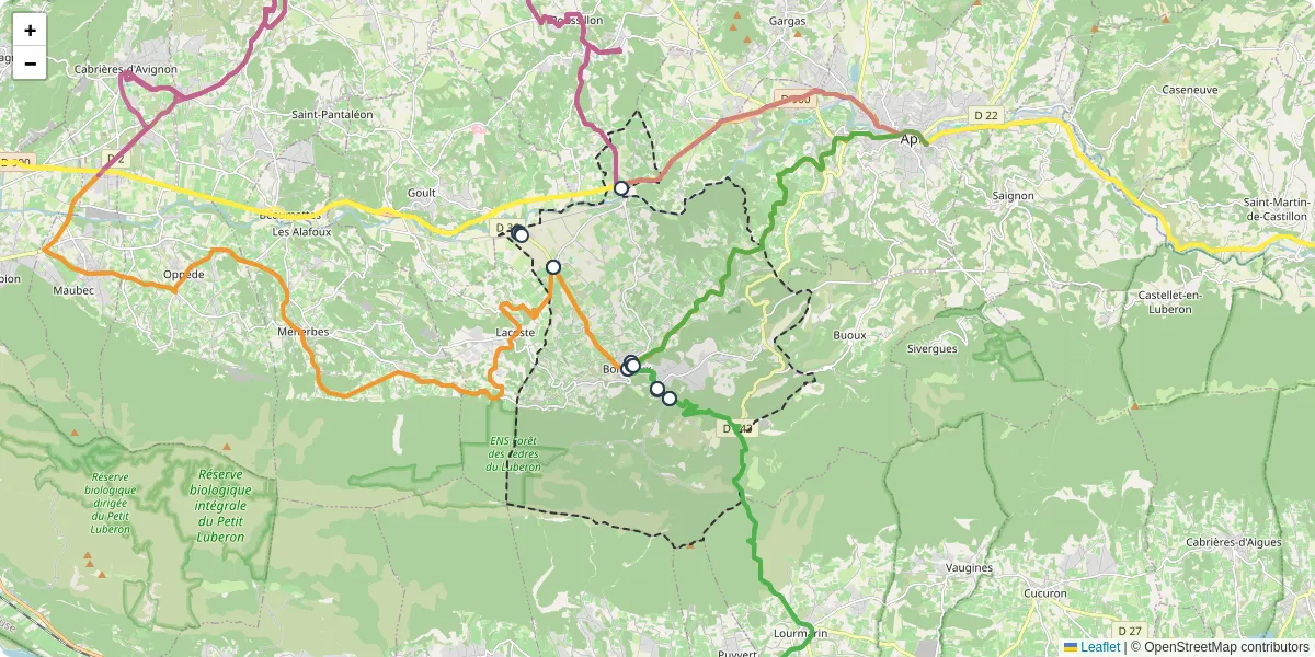 Carte du réseau de transport en commun à Bonnieux - lignes de bus et arrêts