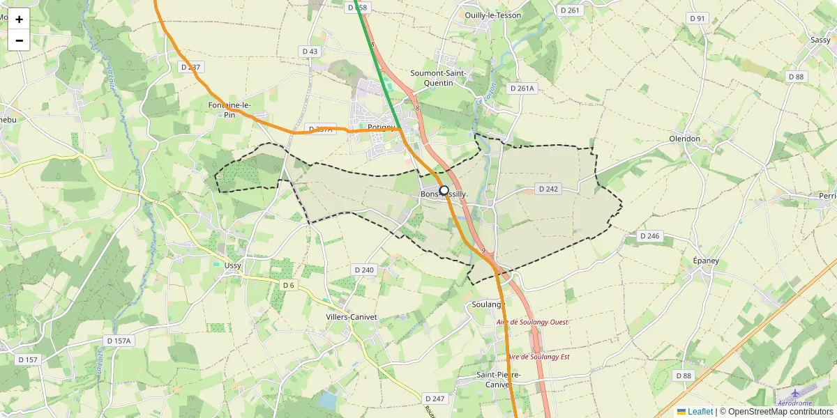 Carte du réseau de transport en commun à Bons-Tassilly - lignes de bus et arrêts