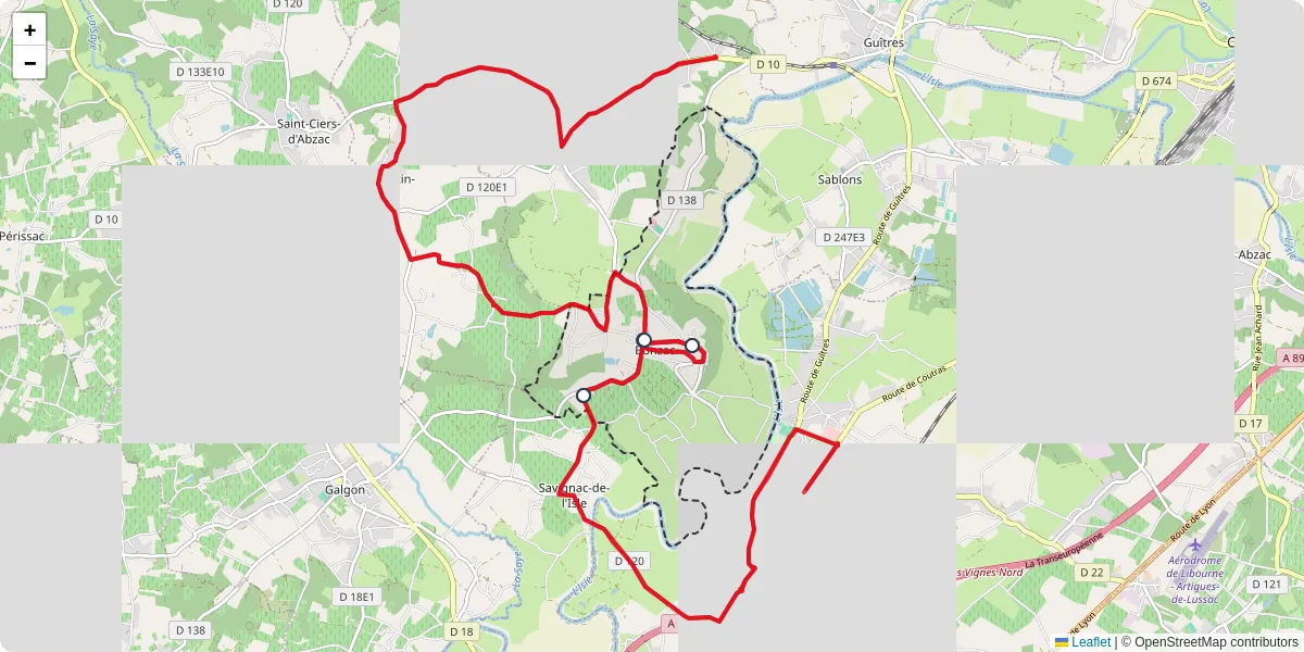 Carte du réseau de transport en commun à Bonzac - lignes de bus et arrêts