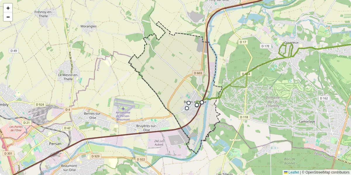 Carte du réseau de transport en commun à Boran-sur-Oise - lignes de bus et arrêts