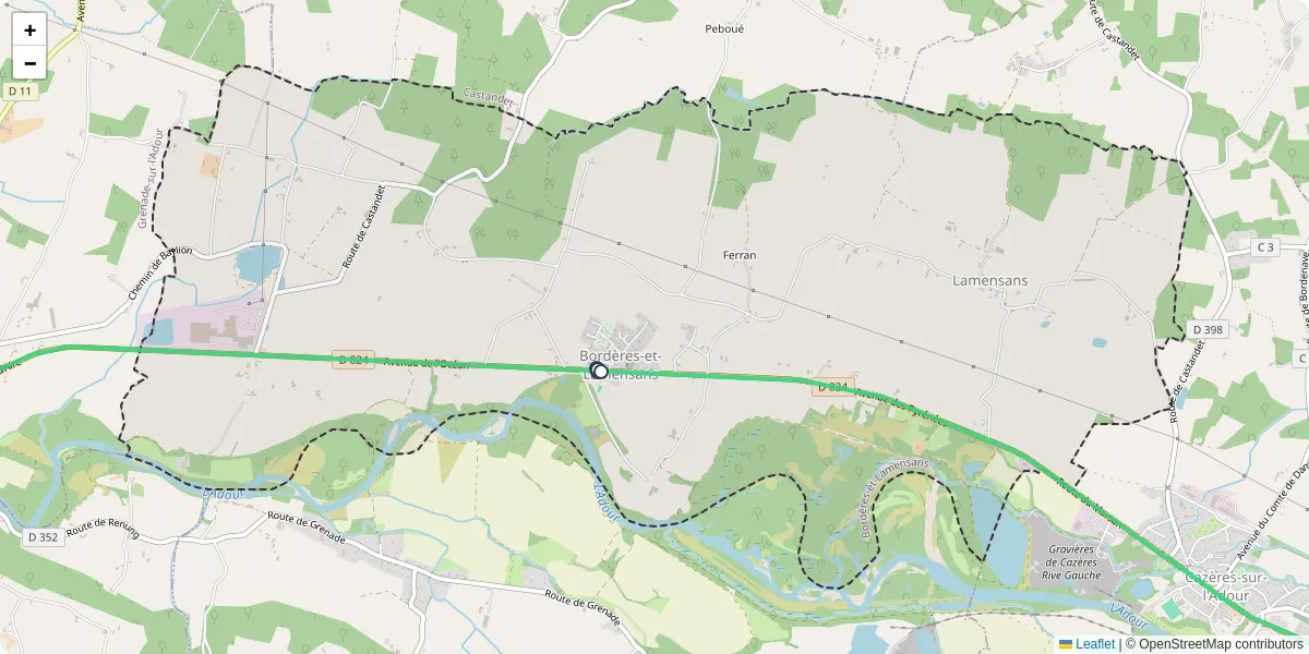 Carte du réseau de transport en commun à Bordères-et-Lamensans - lignes de bus et arrêts