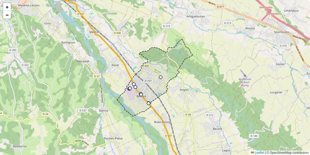 Carte du réseau de transport en commun à Bordes - lignes de bus et arrêts