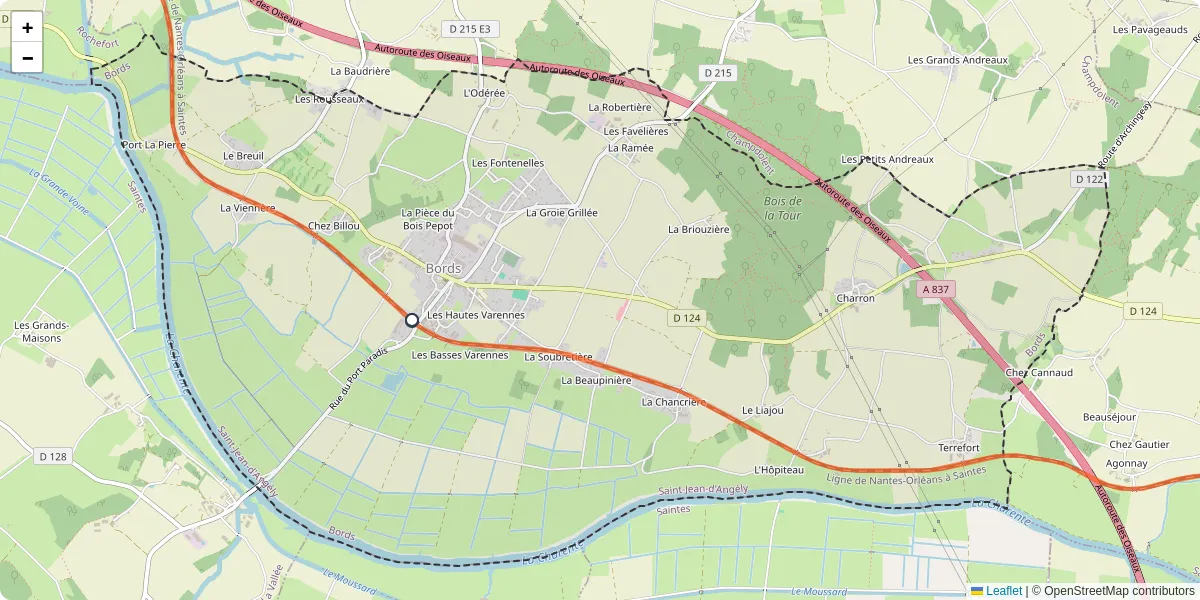 Carte du réseau de transport en commun à Bords - lignes de bus et arrêts