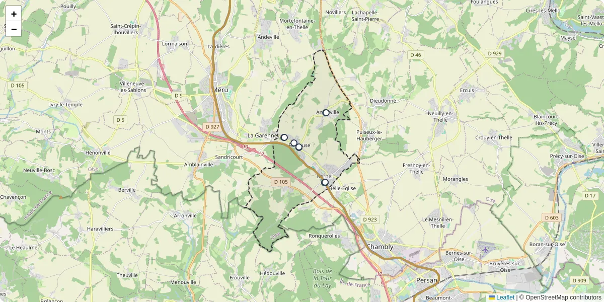 Carte du réseau de transport en commun à Bornel - lignes de bus et arrêts