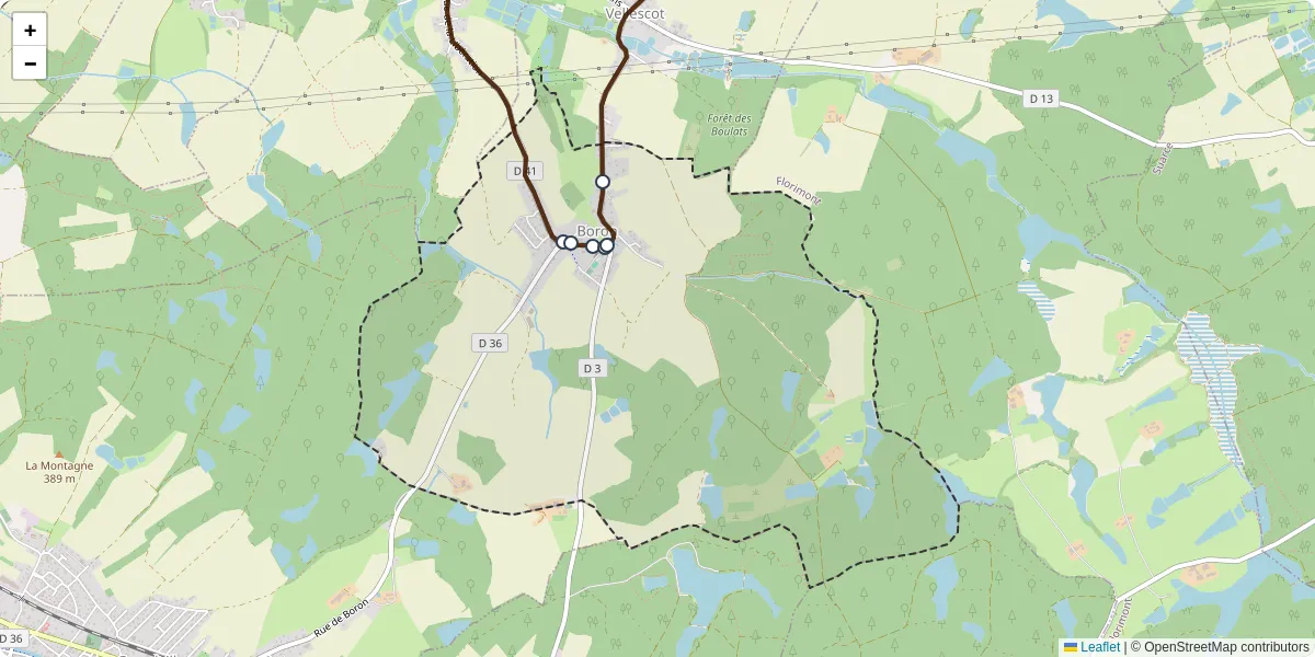 Carte du réseau de transport en commun à Boron - lignes de bus et arrêts