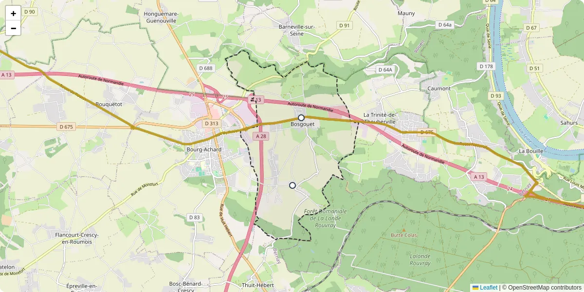Carte du réseau de transport en commun à Bosgouet - lignes de bus et arrêts