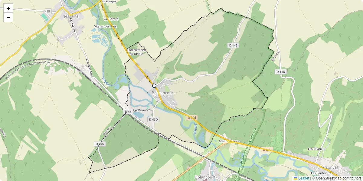 Carte du réseau de transport en commun à Bossancourt - lignes de bus et arrêts