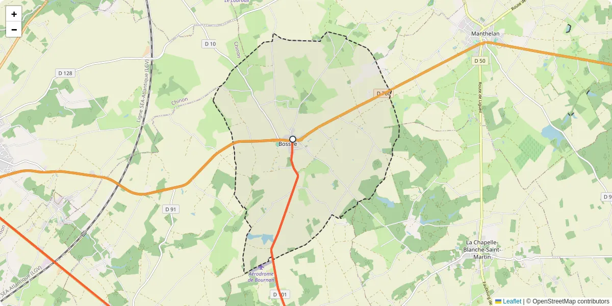 Carte du réseau de transport en commun à Bossée - lignes de bus et arrêts
