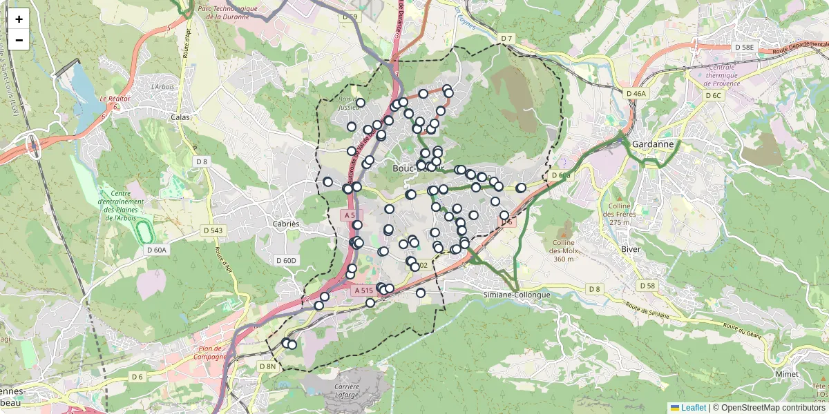 Carte du réseau de transport en commun à Bouc-Bel-Air - lignes de bus et arrêts
