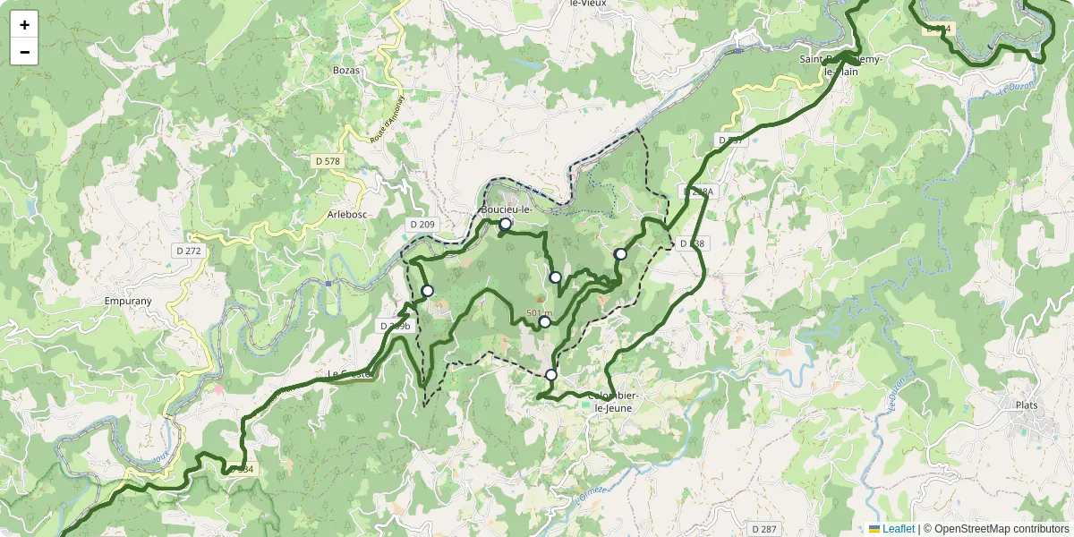 Carte du réseau de transport en commun à Boucieu-le-Roi - lignes de bus et arrêts