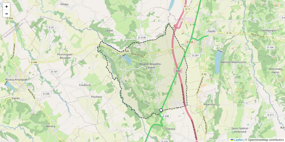 Carte du réseau de transport en commun à Boueilh-Boueilho-Lasque - lignes de bus et arrêts